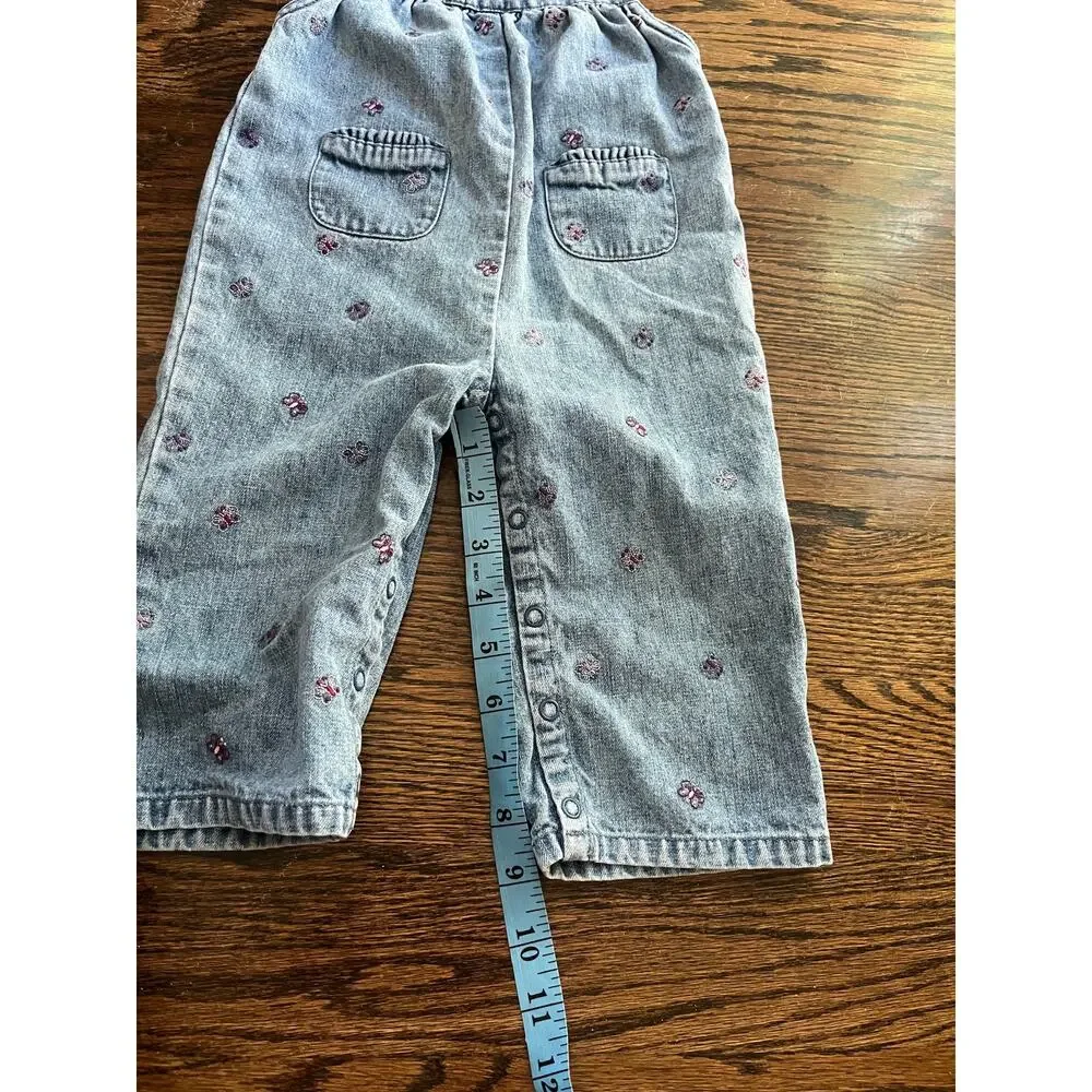 Gymboree Vintage embroidered butterflies overalls size 12/18 blue